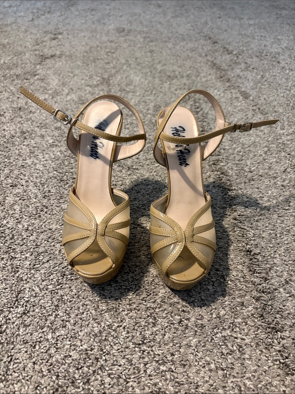 Helen’s heart -Strap Peep Toe Platform Heels in Beige